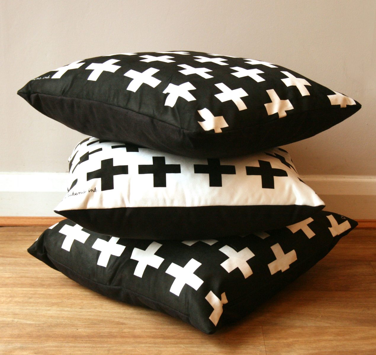 Swiss Cross Cushion - black on white -modern white and black cushion