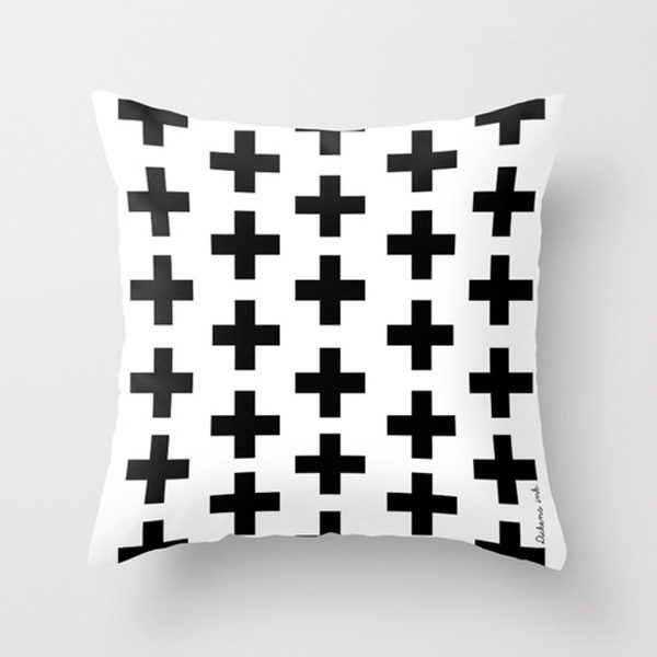 Swiss Cross Cushion - black on white -modern white and black cushion
