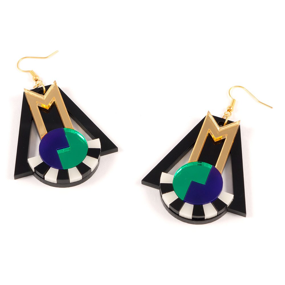FORM018 Earrings - Gold, Purple, Green