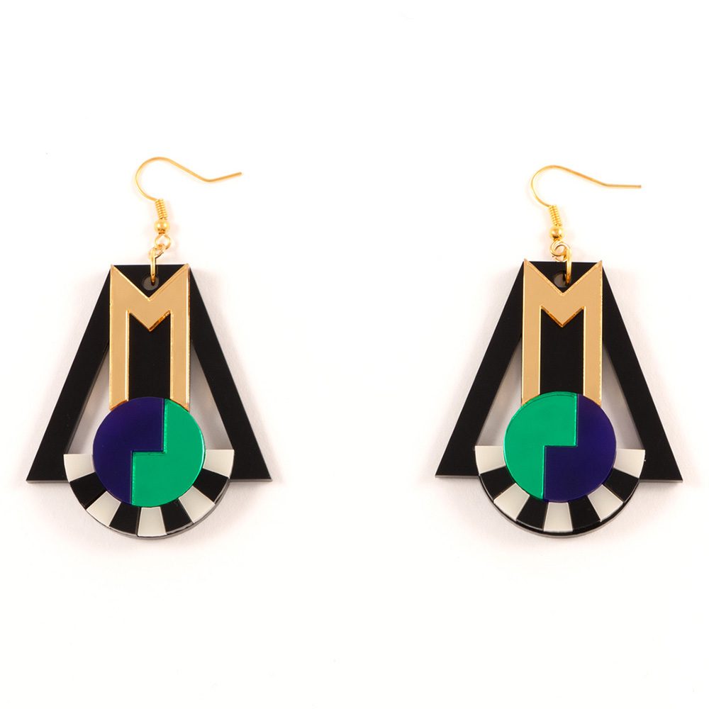 FORM018 Earrings - Gold, Purple, Green