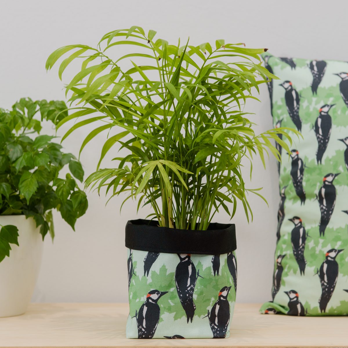 Woodpecker Print Textile Plant Pot