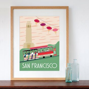 San Francisco Retro Tram on a Hill Art Print 30cm x 40cm