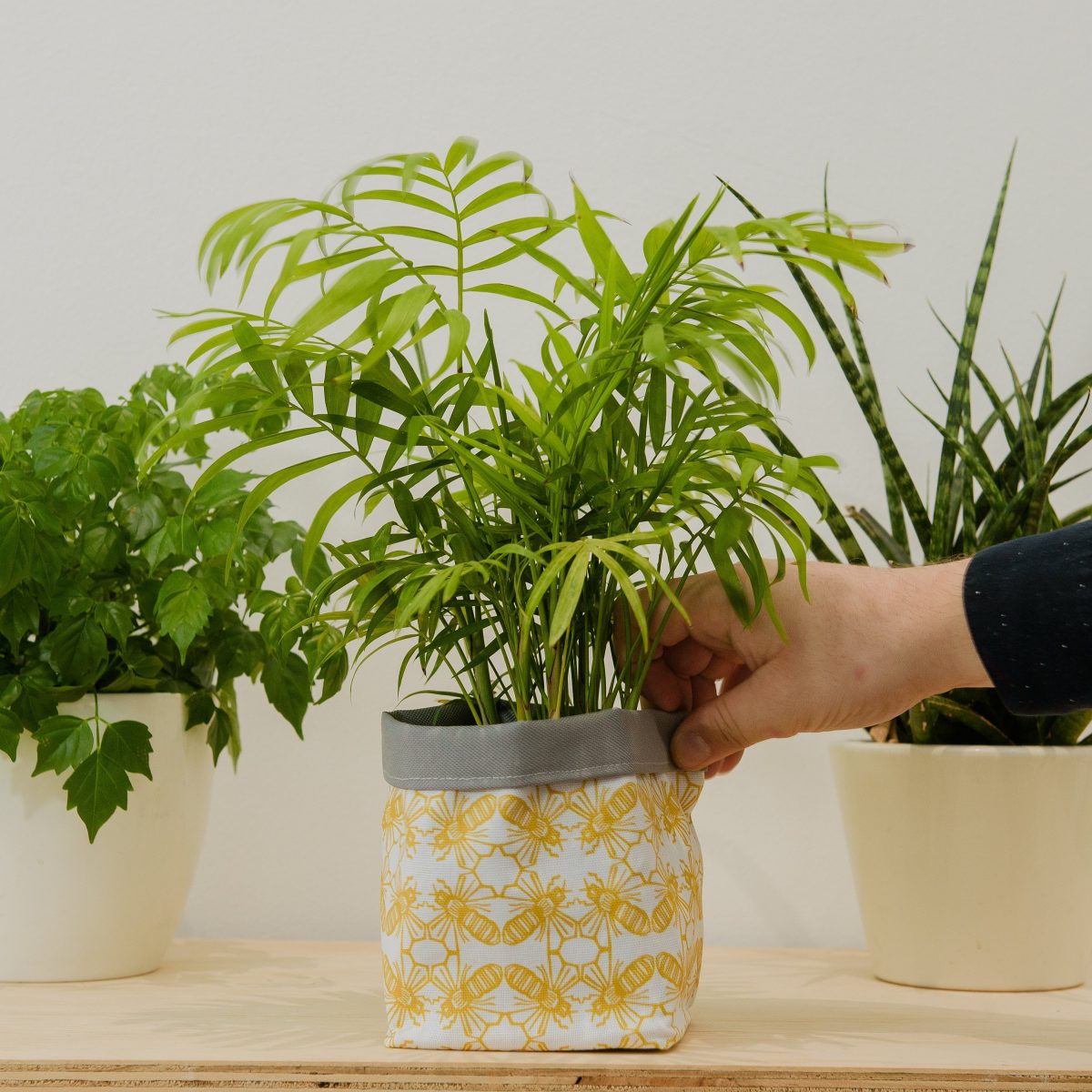 Bee Print Textile Plant Pot