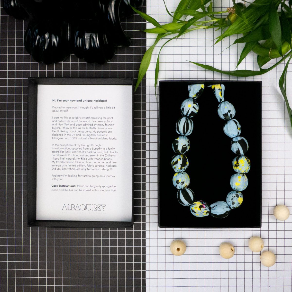 Chunky, Fabric Covered, Bead Necklace 'Wild Meadow'
