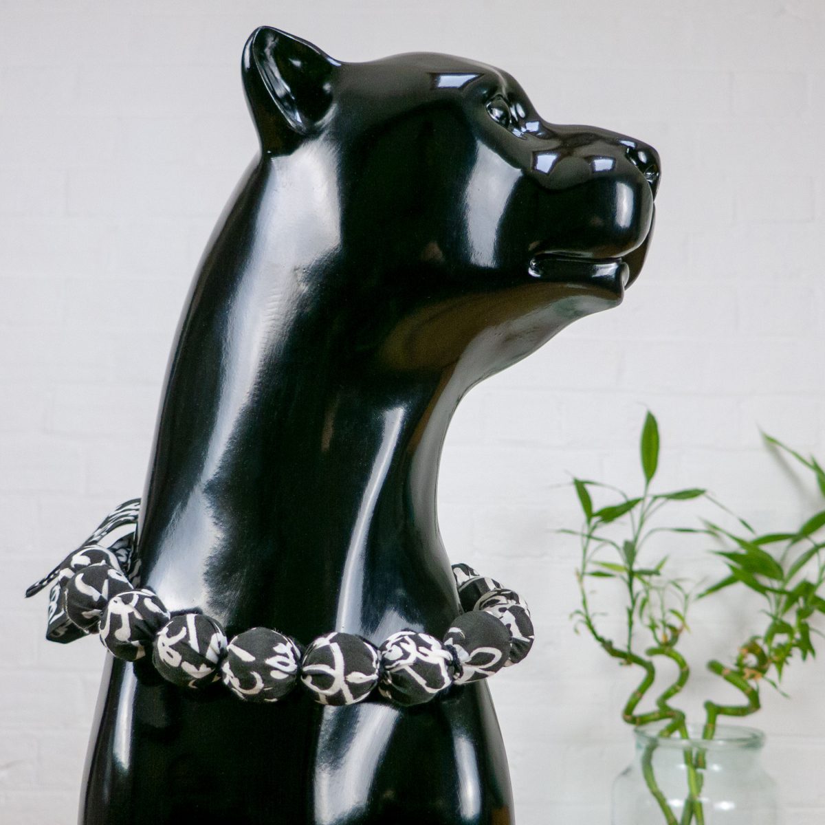 Chunky, Fabric Covered, Bead Necklace 'Black Peony'