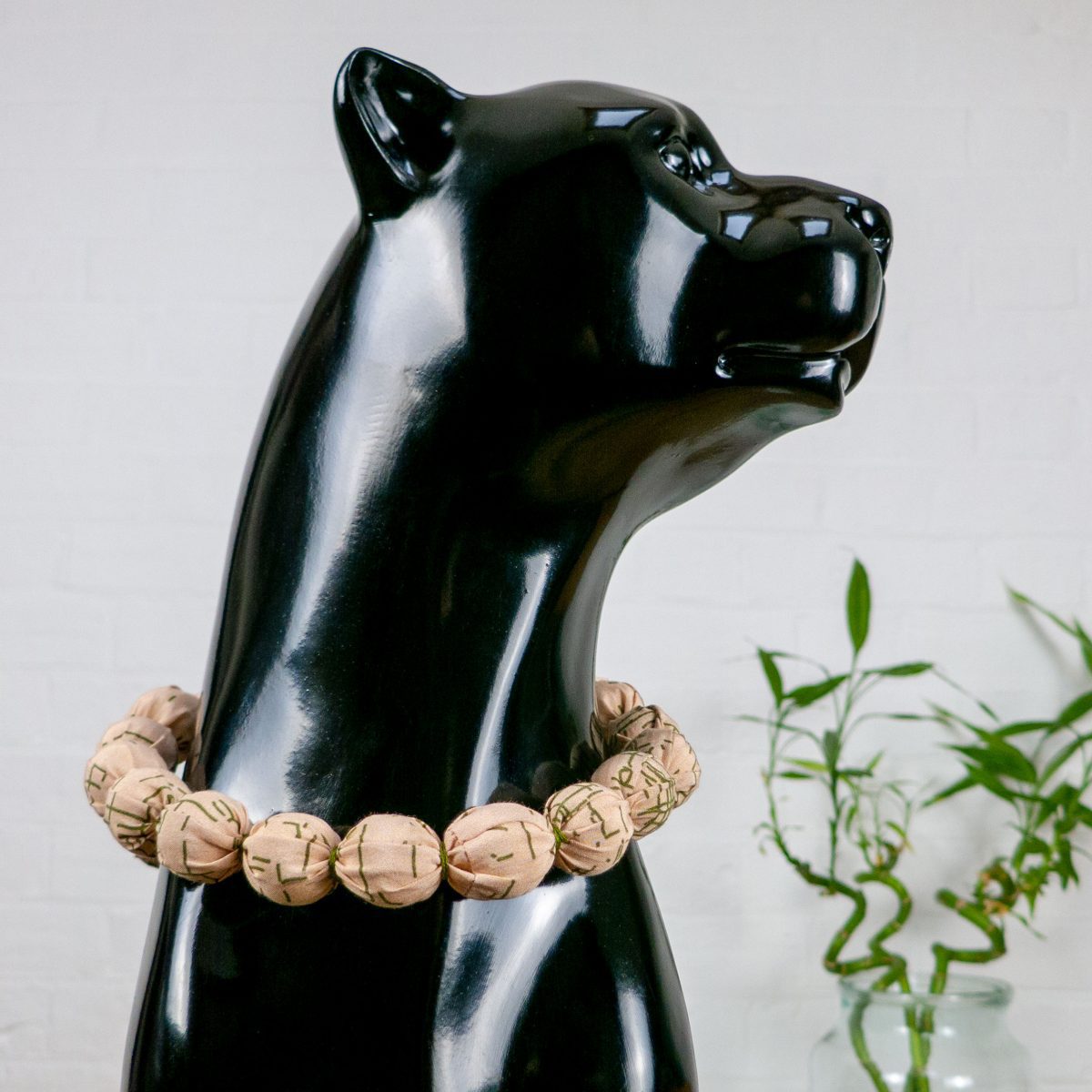 Chunky, Fabric Covered, Bead Necklace 'Silver Birch'