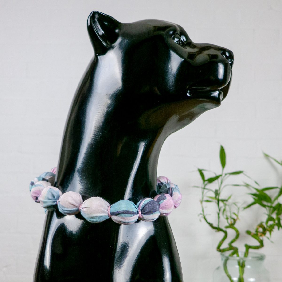 Chunky, Fabric Covered, Bead Necklace 'Wildflower Silhouette'