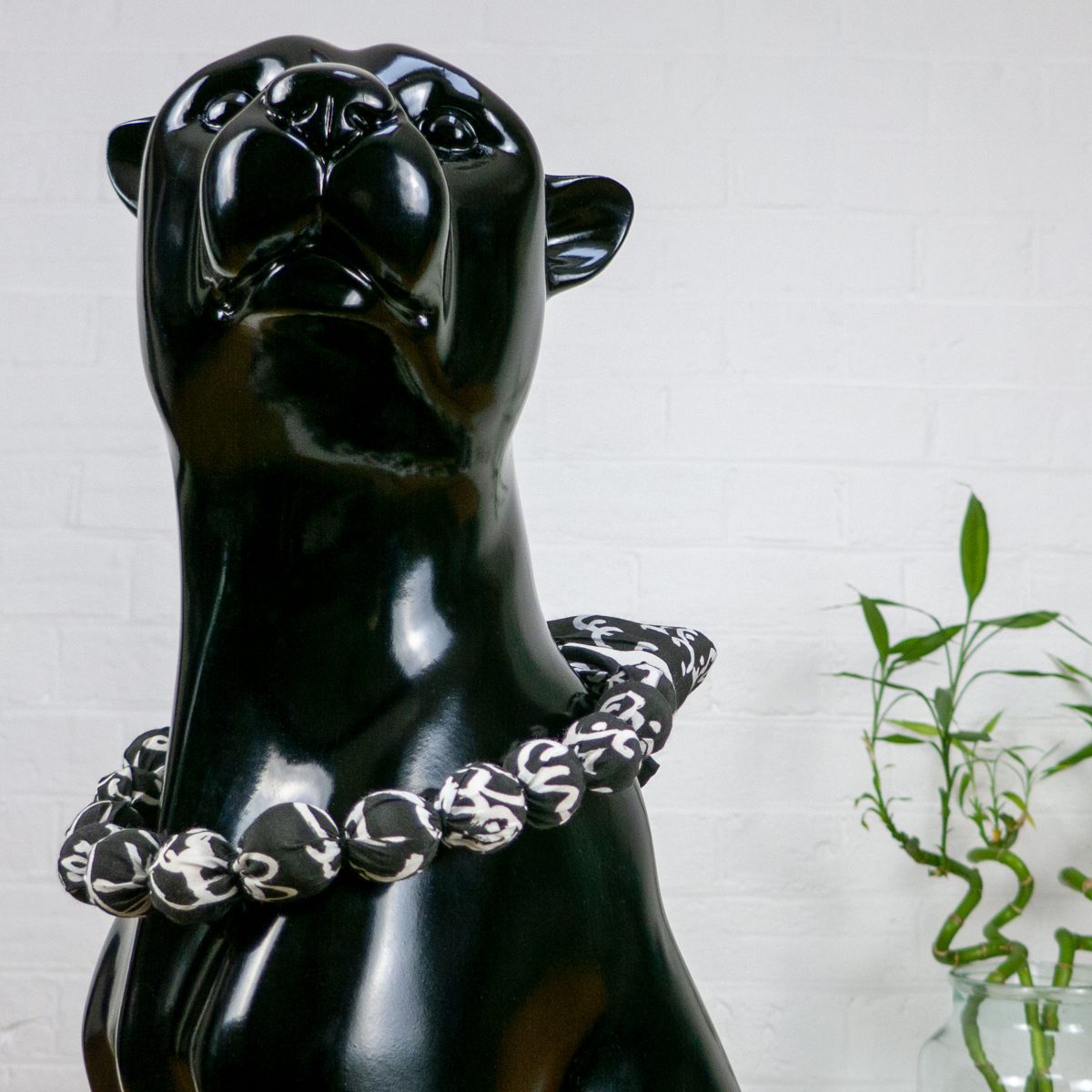 Chunky, Fabric Covered, Bead Necklace 'Black Peony'