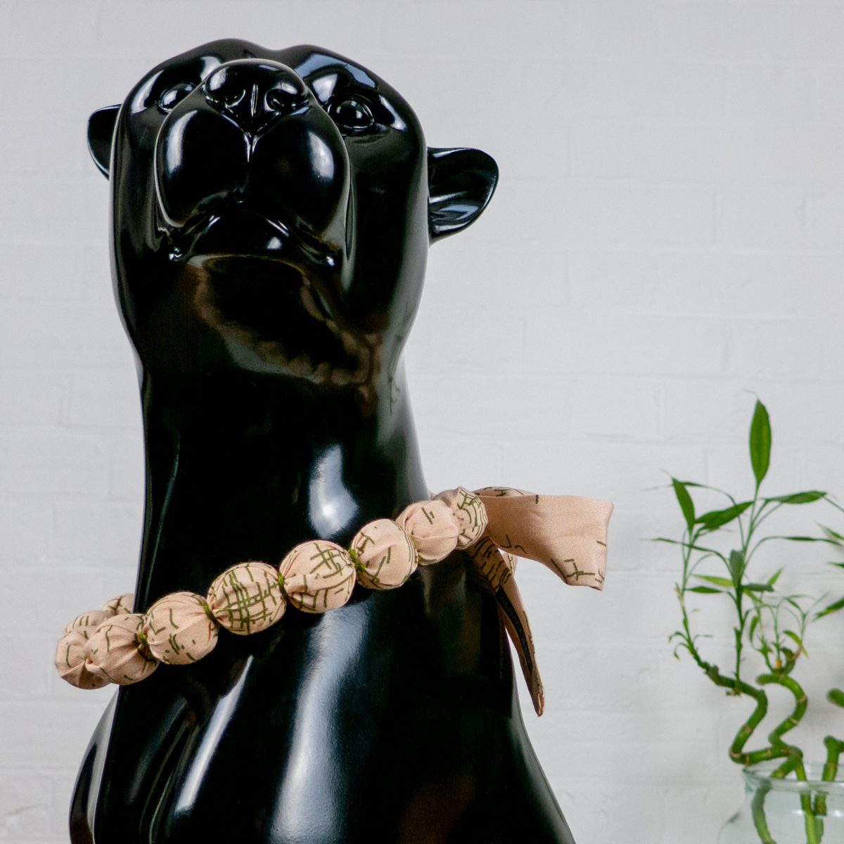 Chunky, Fabric Covered, Bead Necklace 'Silver Birch'