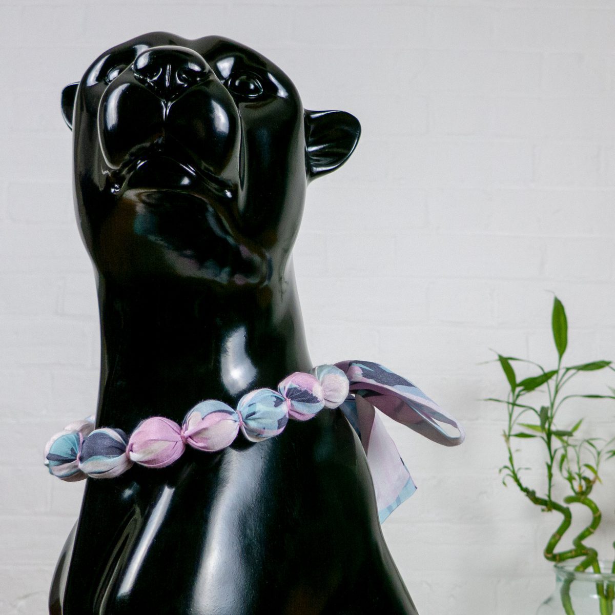 Chunky, Fabric Covered, Bead Necklace 'Wildflower Silhouette'