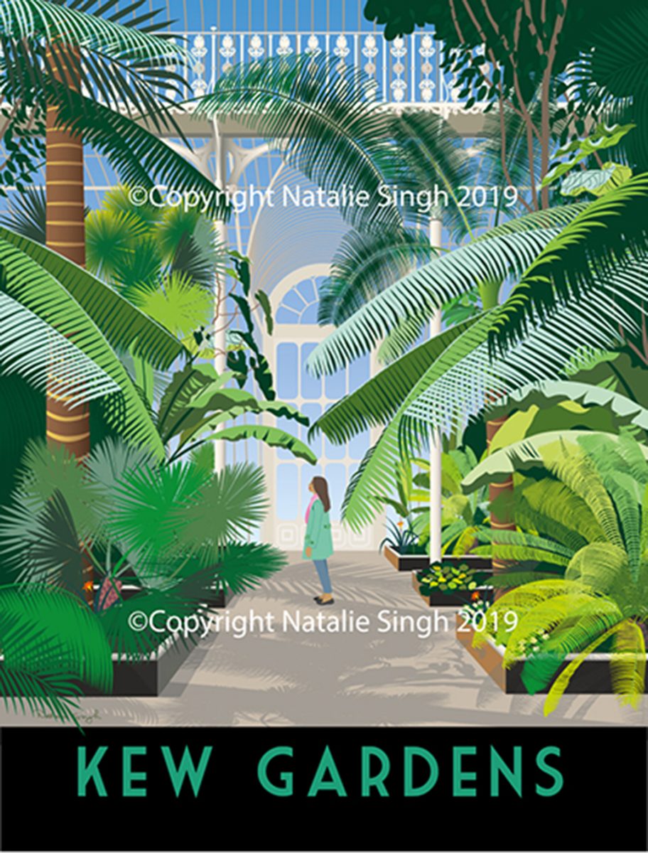Kew Gardens Palm House London Retro Style Art Print 30cm x 40cm