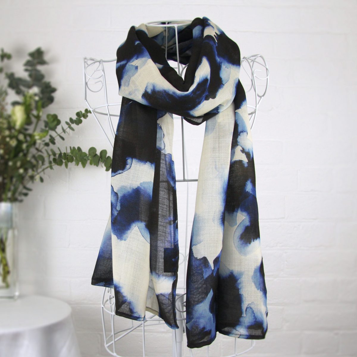 Large wool scarf - abstract inky blue spots in navy - 'Blurred Shadows'