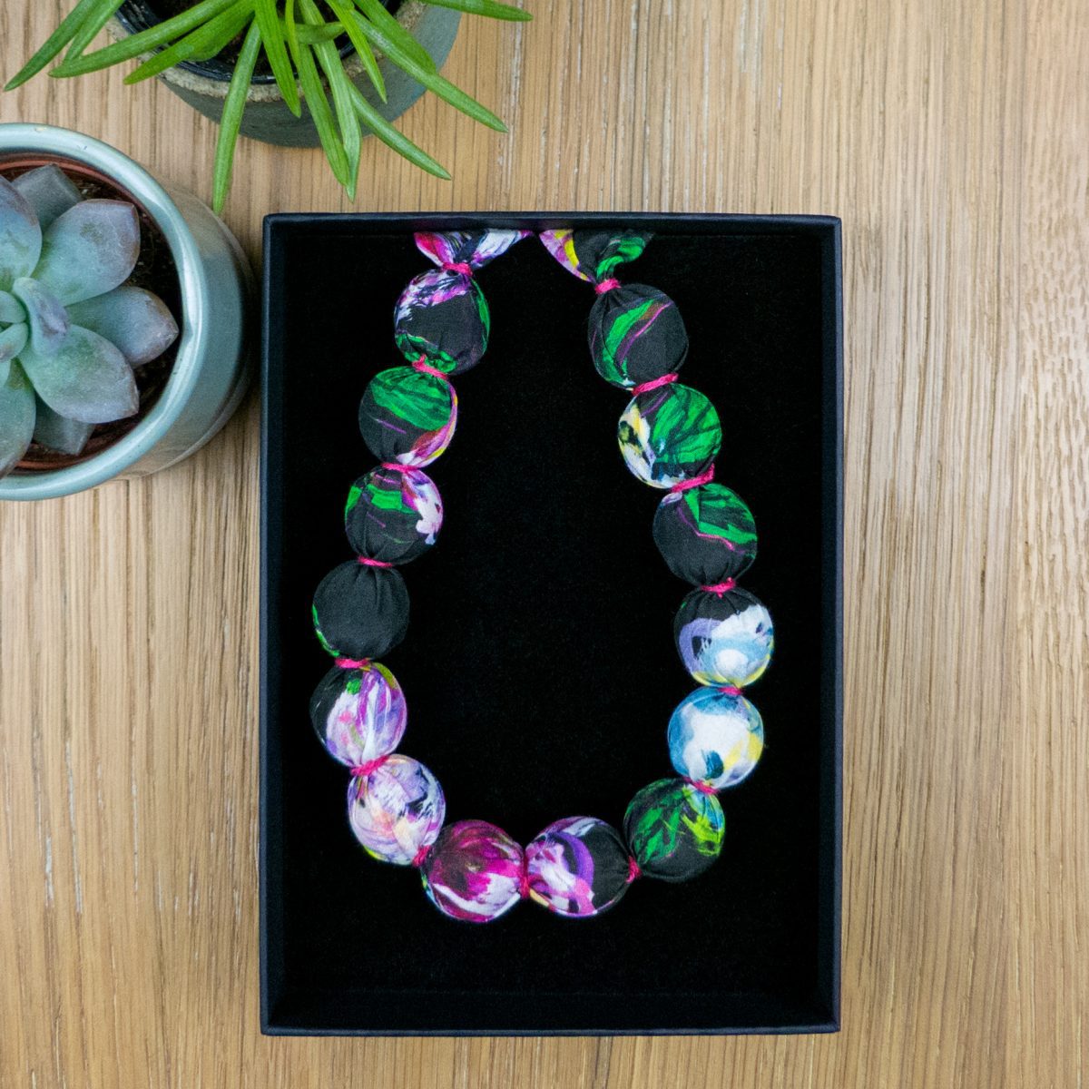 Chunky, Fabric Covered, Bead Necklace 'Peony'