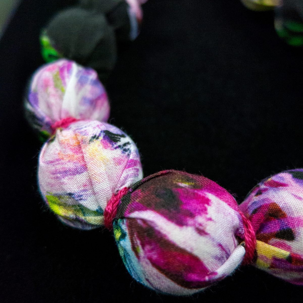 Chunky, Fabric Covered, Bead Necklace 'Peony'