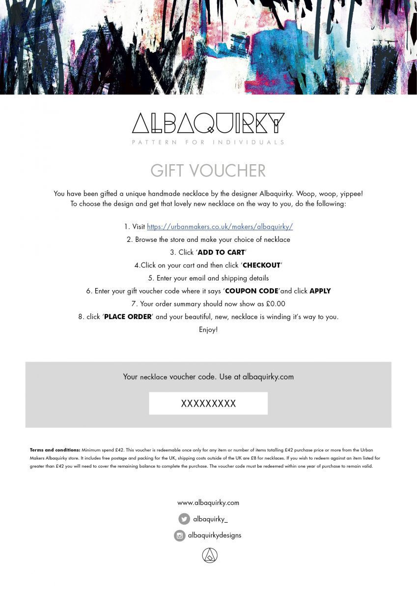 Albaquirky necklace gift certificate - printable instant gift