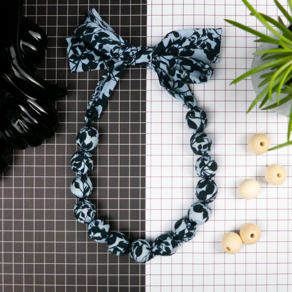Chunky, Fabric Covered, Bead Necklace 'Anna'