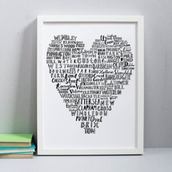 My Heart Belongs To London Print - london map - london tube stations - london typograpic print - heart - london love - londoner