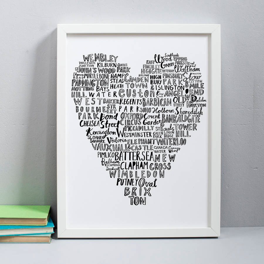 My Heart Belongs To London Print - london map - london tube stations - london typograpic print - heart - london love - londoner
