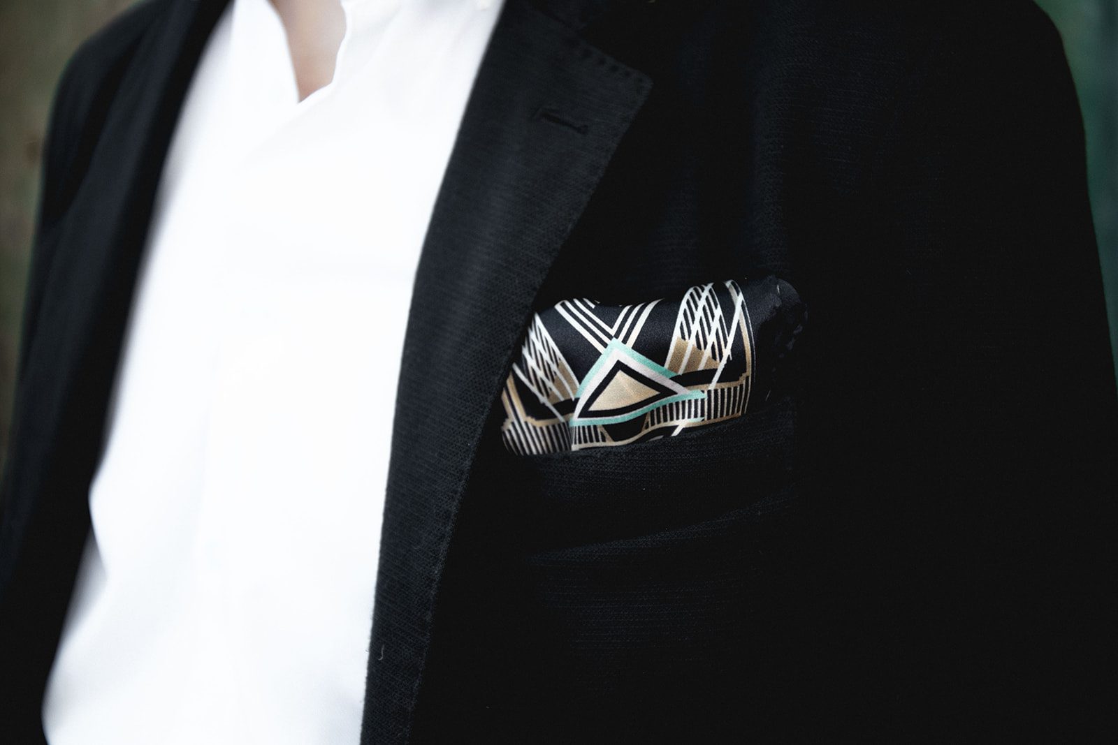 Art Deco Fabric - Silk Pocket Square - Francis Ivory