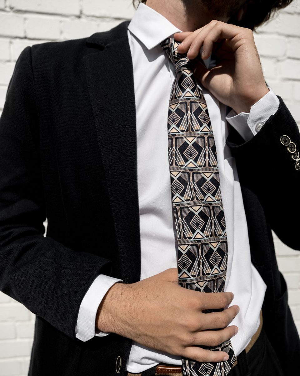 Art Deco Tie - Silk Tie - Francis Ivory