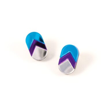 FORM044 Earrings - Skyblue, Mirror purple, Silver