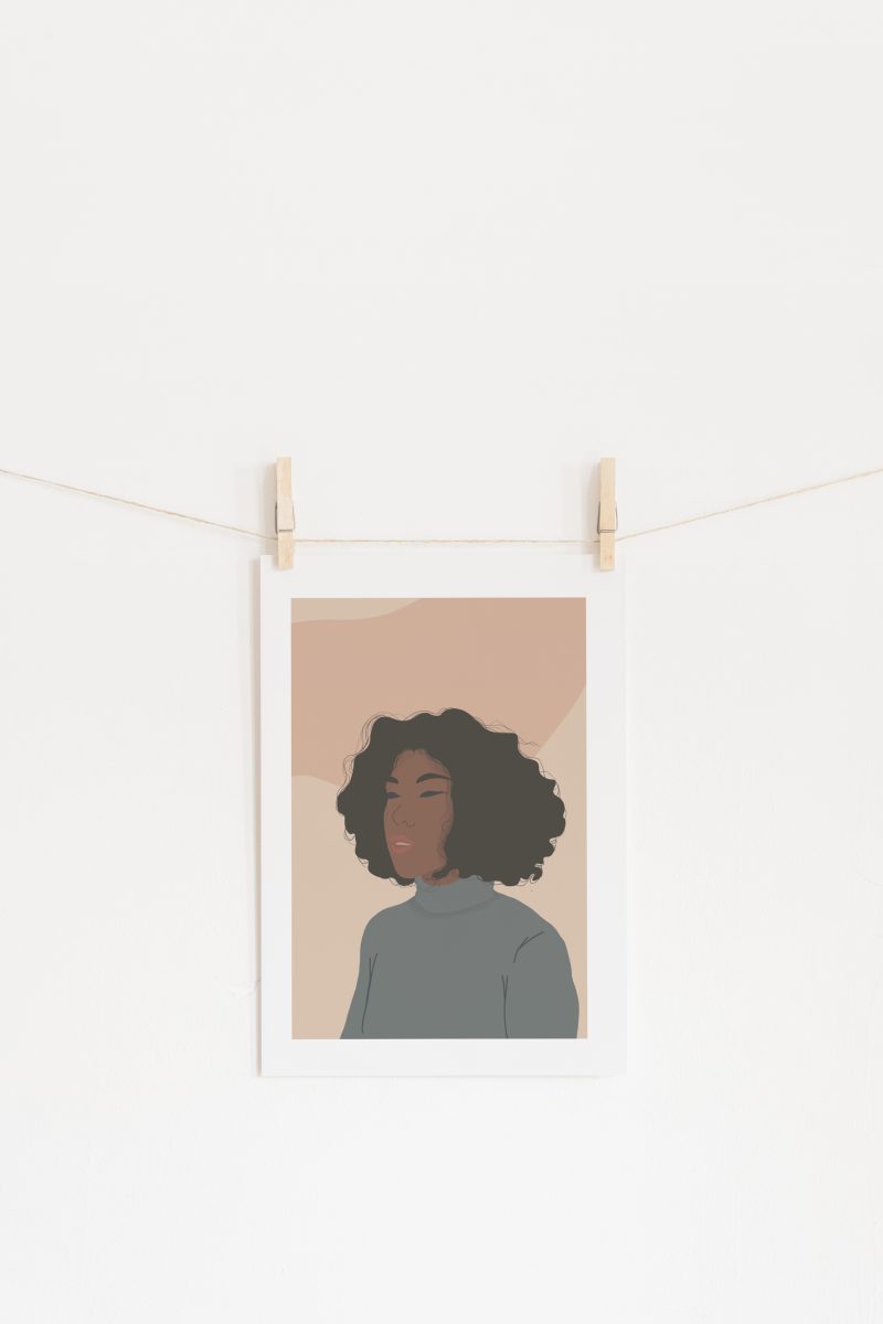 Curly Hair Girl Abstract Illustration A4 Art Print Wall decor- Border, Unframed