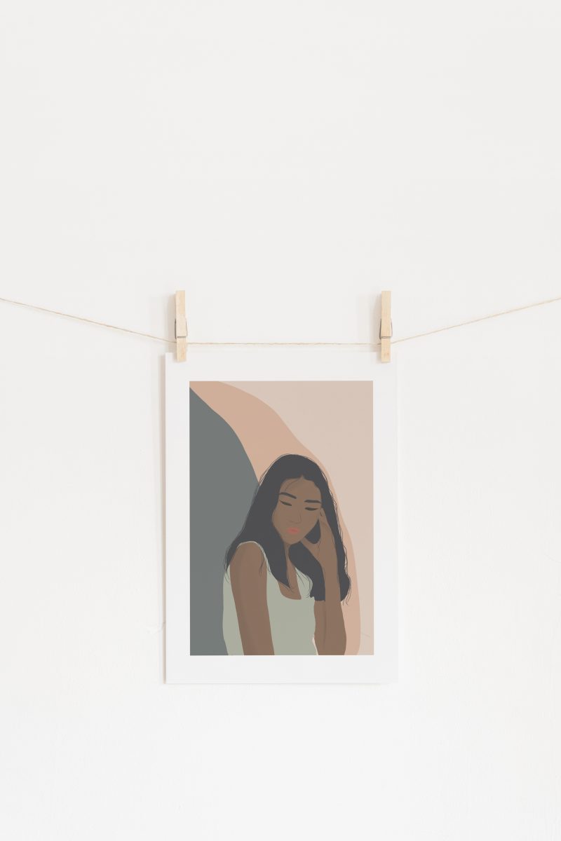Thinking Girl Abstract Illustration A4 Art Print Wall decor- Border, Unframed