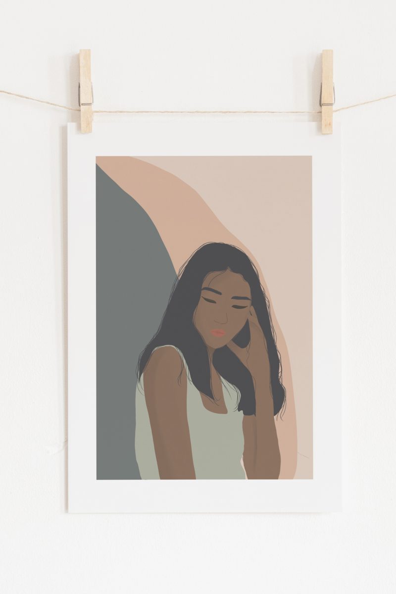Thinking Girl Abstract Illustration A4 Art Print Wall decor- Border, Unframed