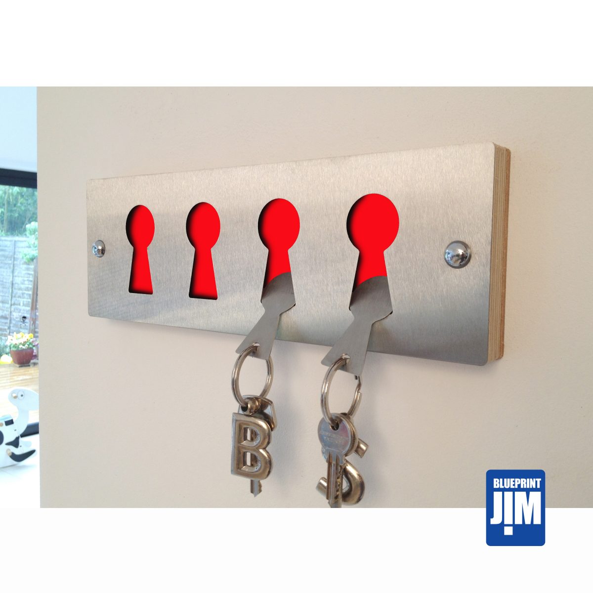Red Stainless steel keyrack & fobs