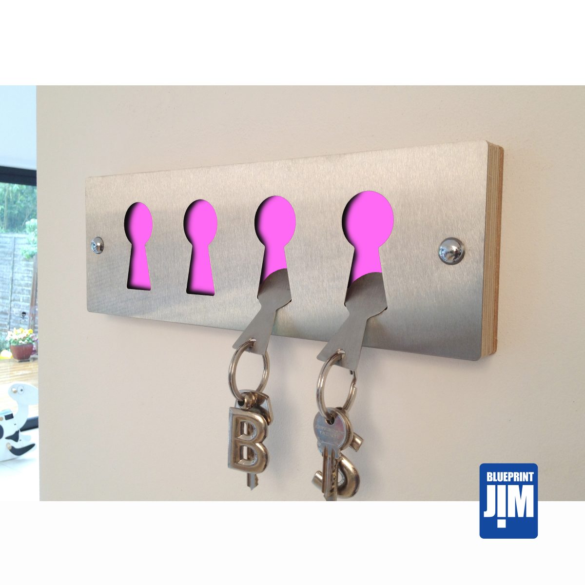 Pink Stainless steel key rack and fobs