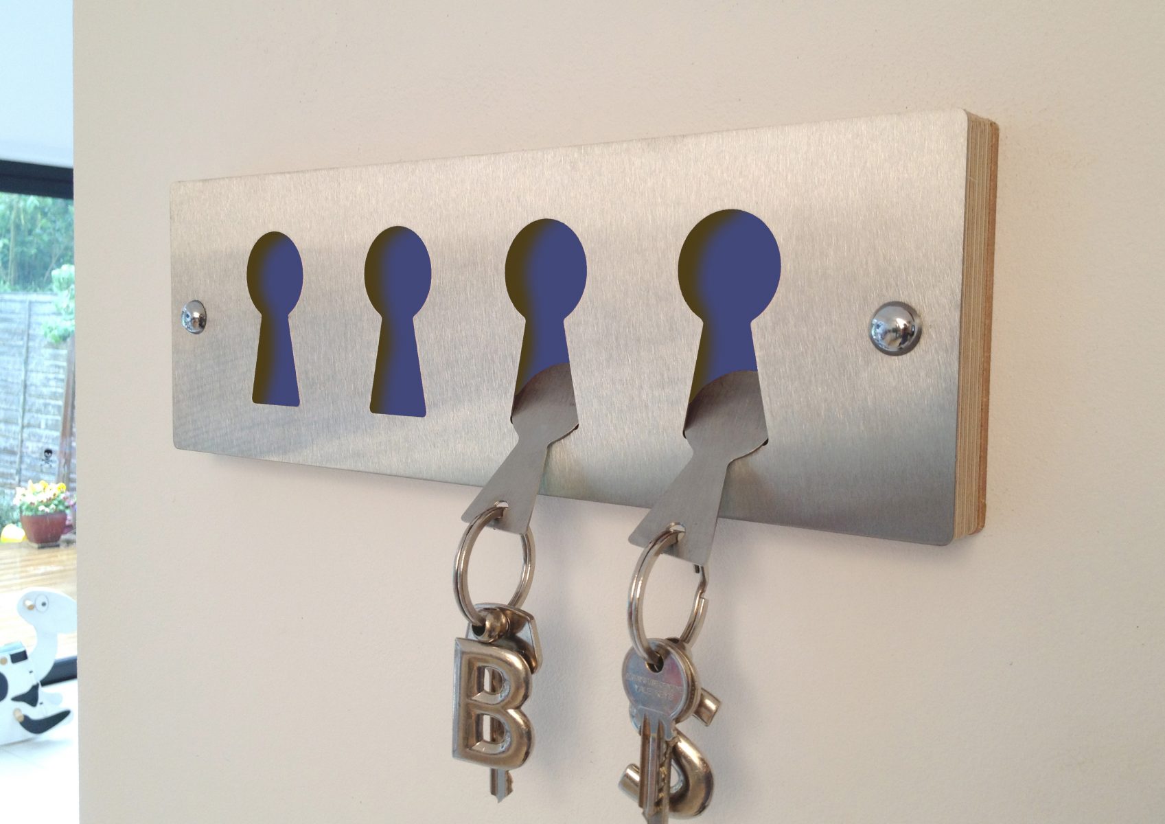 Blue Stainless steel keyrack & fobs