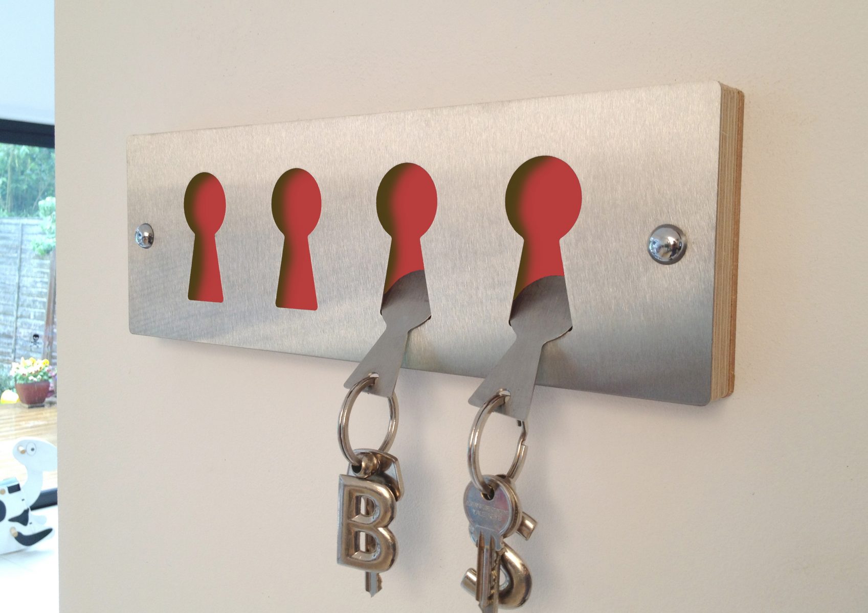 Red Stainless steel keyrack & fobs