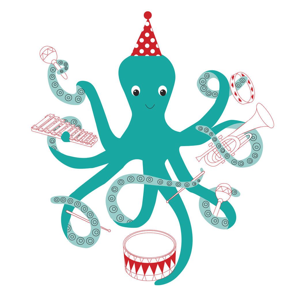 Musical octopus- Instruments- nursery wall art