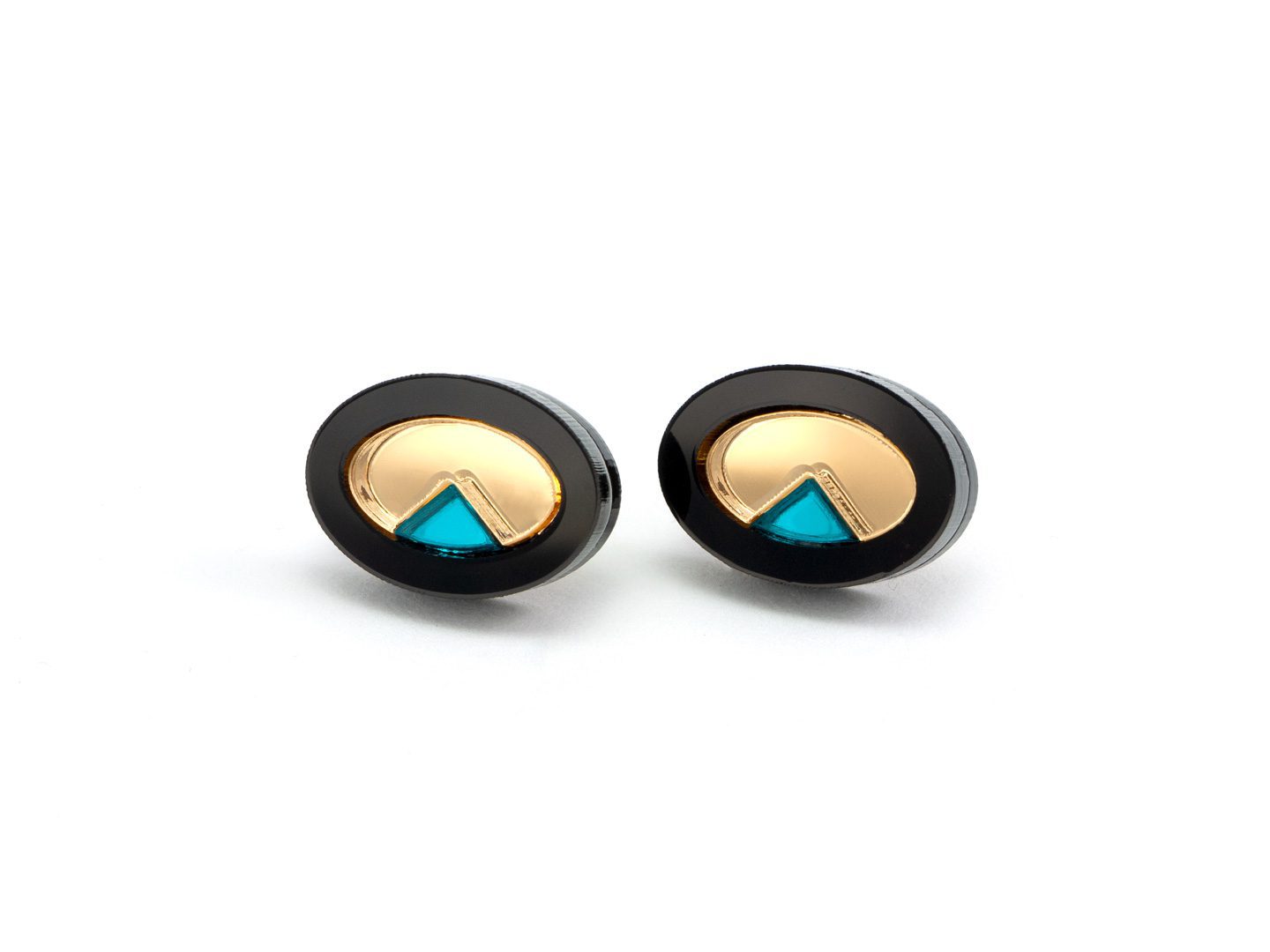 FORM053 OJO DE DIOS I Stud Earrings - Black, Gold, Teal
