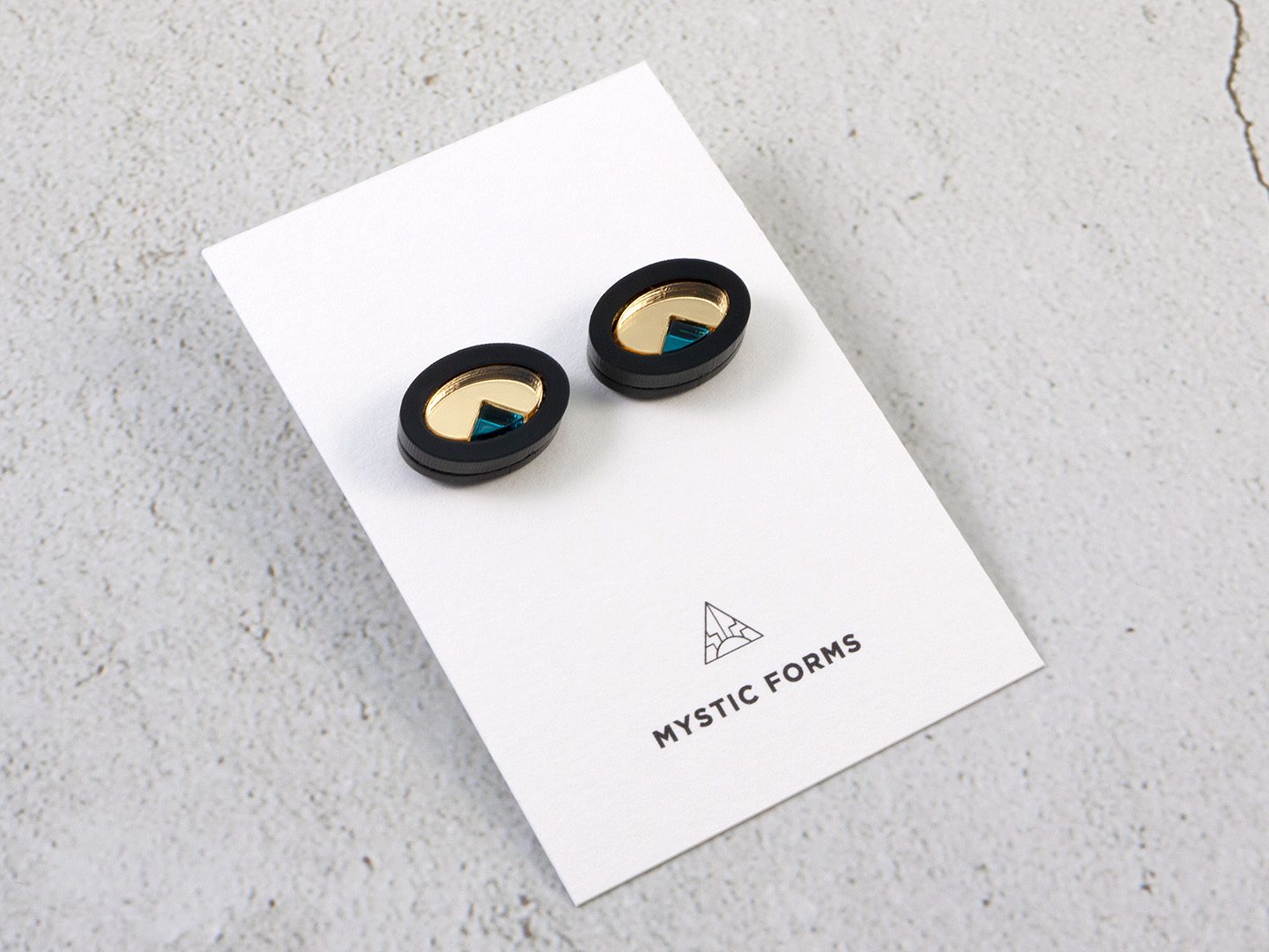 FORM053 OJO DE DIOS I Stud Earrings - Black, Gold, Teal