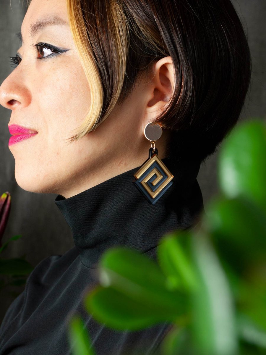 FORM057 UXMAL Stud Earrings - Gold, Slate Grey
