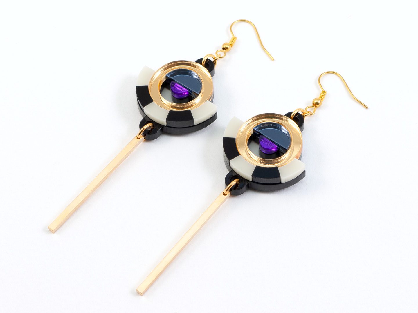 FORM060 ESTRELLA I Drop Earrings - Gold, Slate Grey, Purple