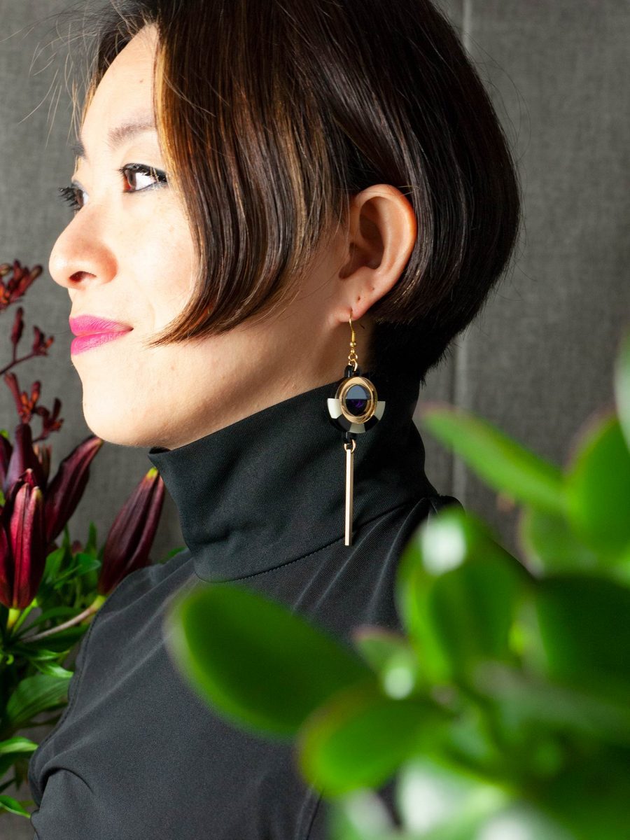 FORM060 ESTRELLA I Drop Earrings - Gold, Slate Grey, Purple