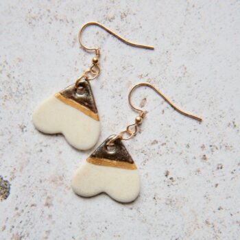 White hearts, 14k gold earrings