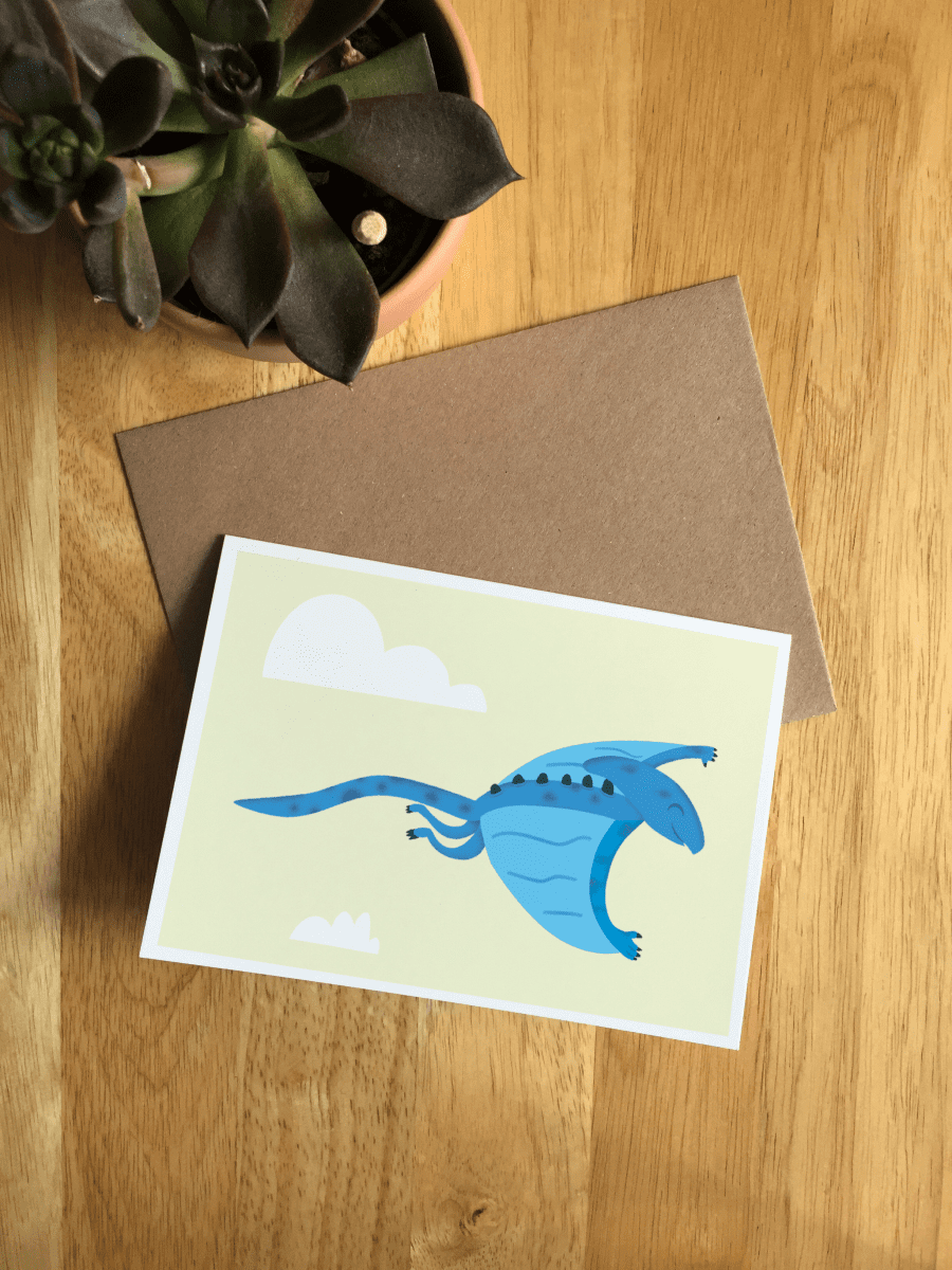 Pterodactyl Illustrated Dinosaur A6 Recycled Greetings card