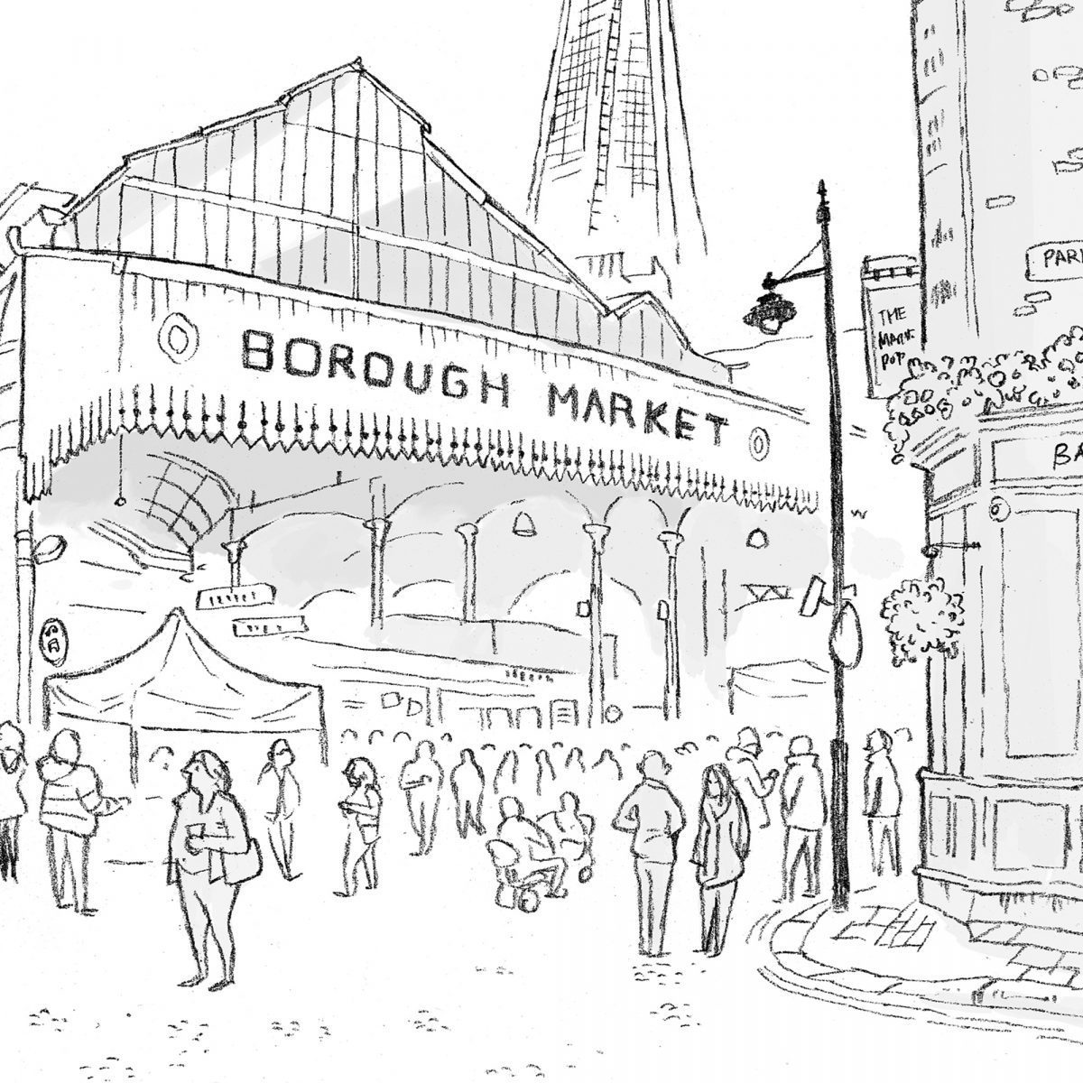Borough Market sketch, London artwork, signed print