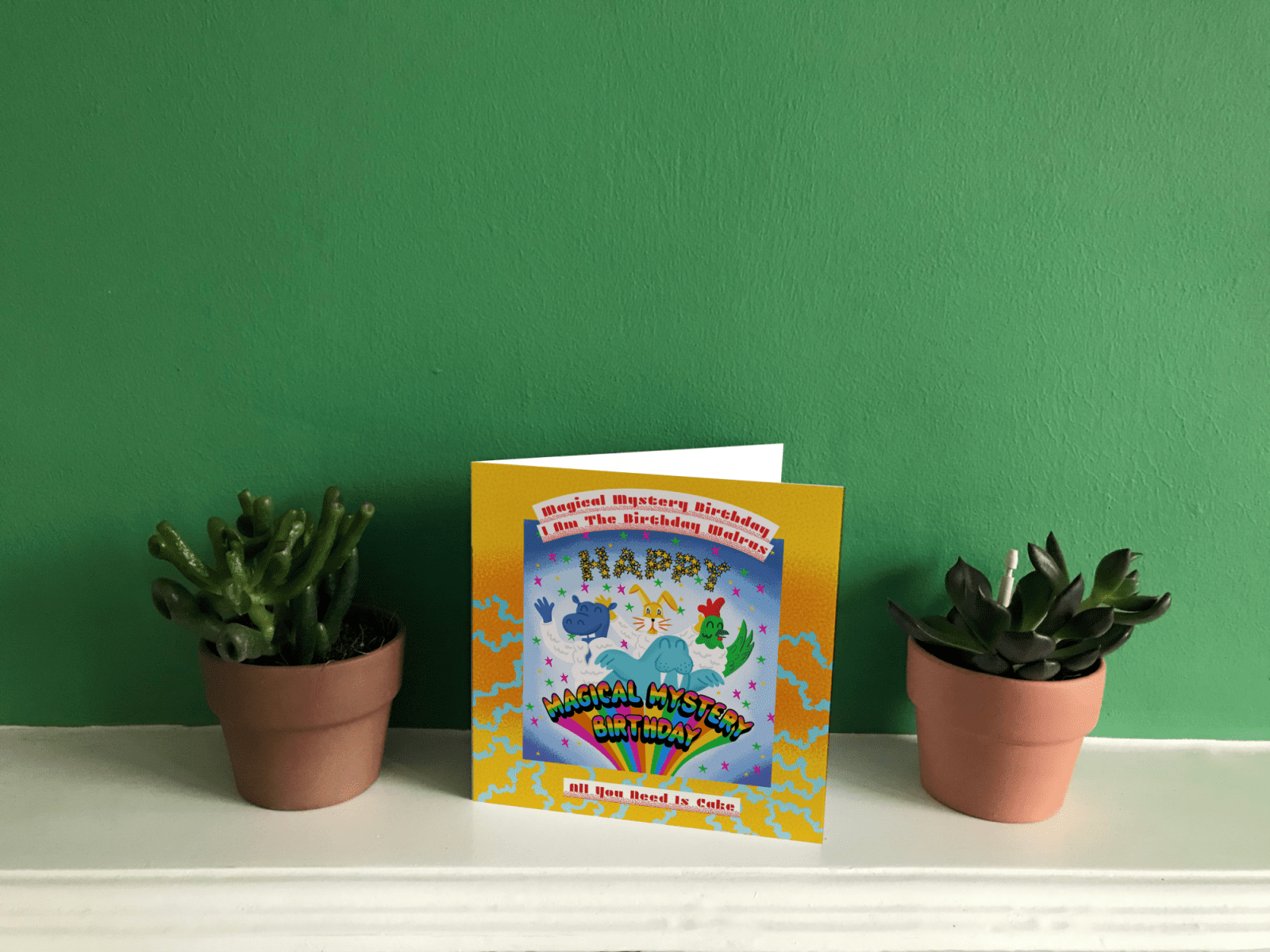The Beatles Magic Mystery Tour Birthday Parody square band Bday card.