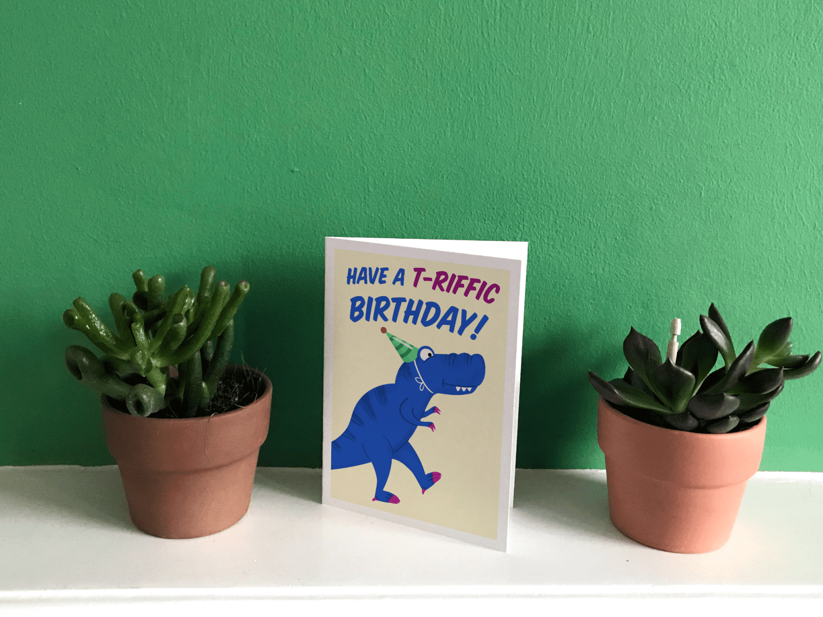 T-Rex / Tyrannosaurus Rex Illustrated Dinosaur A6 Birthday card / Have a T-riffic birthday pun