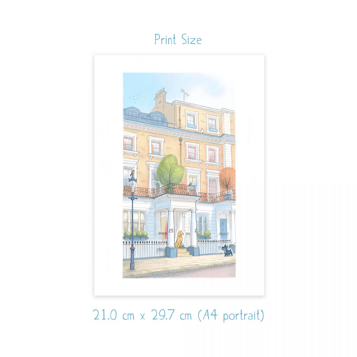 Dogs on a Kensington street, London Artwork, signed print