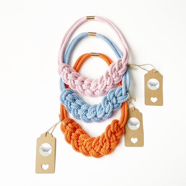 Color Block Knotted Cotton Rope Statement Necklace - Vegan Cotton Necklace - Lena Necklace