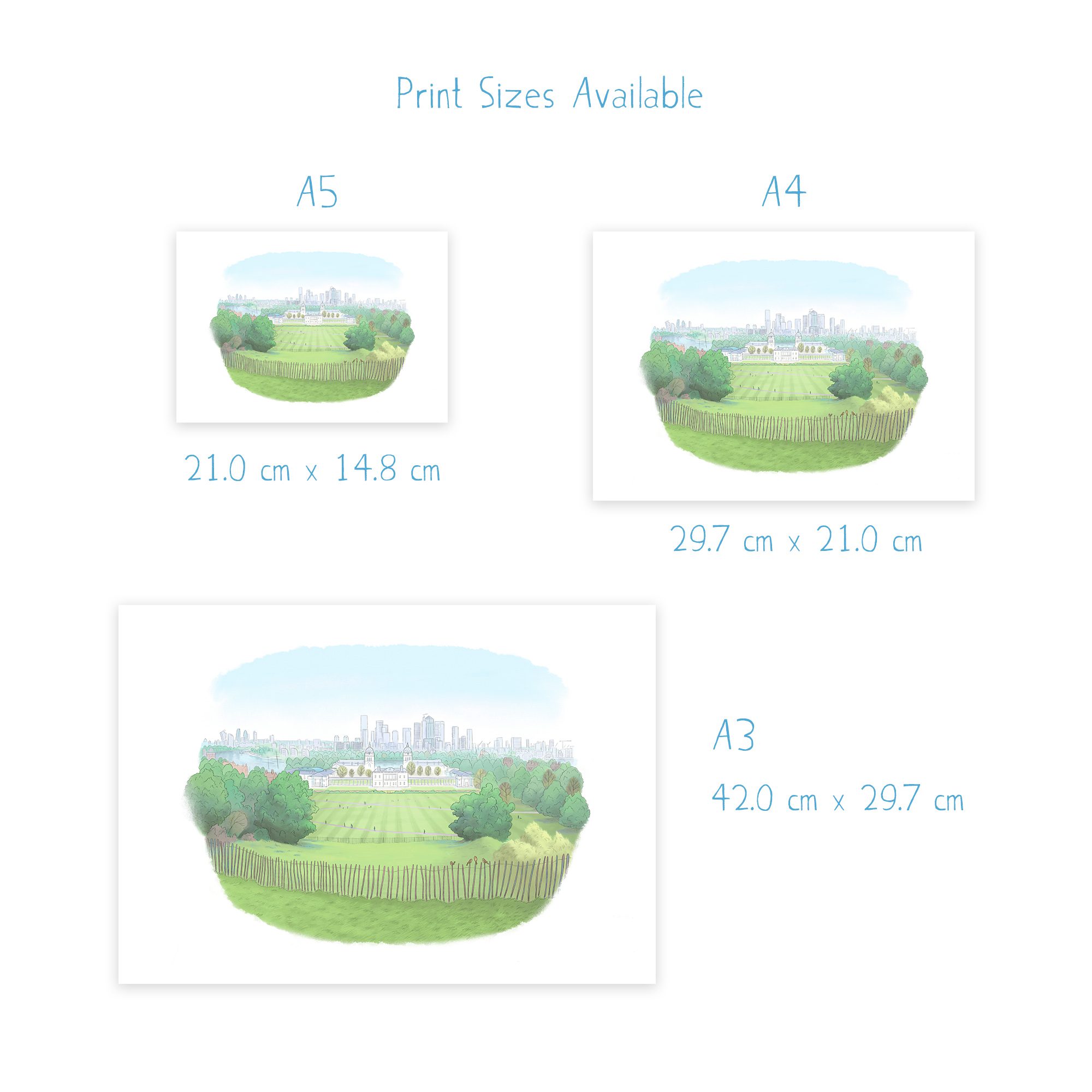 Greenwich Park View, London artwork, signed print
