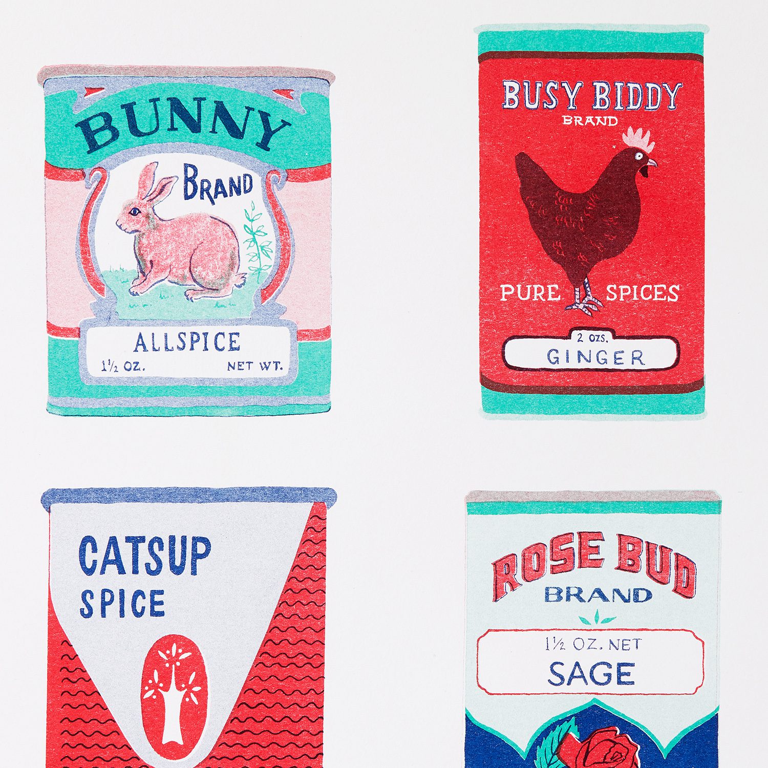 Art Deco Print - Vintage Spice Tins A3 Risograph Print