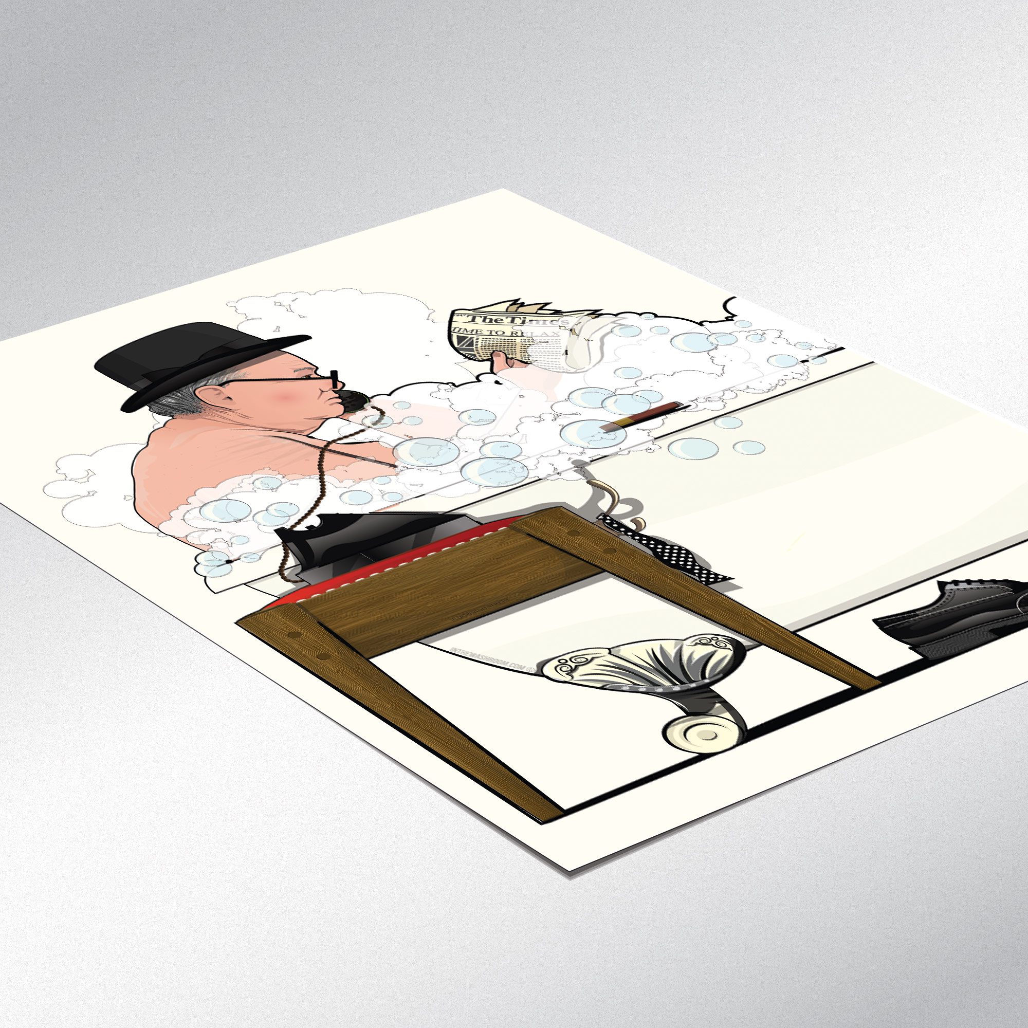 Churchill in the bath, Funny Bathroom Humour Art Print
