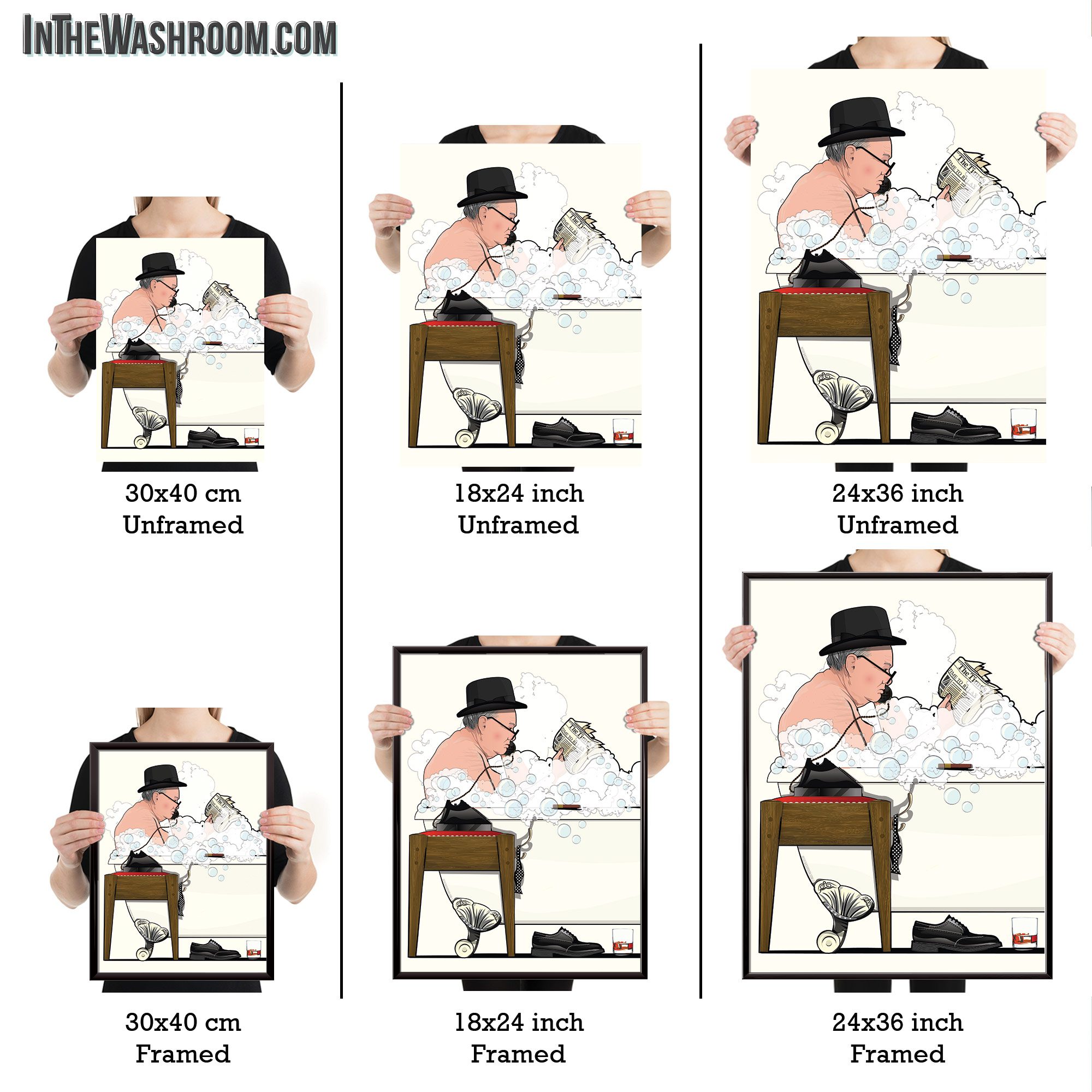 Churchill in the bath, Funny Bathroom Humour Art Print