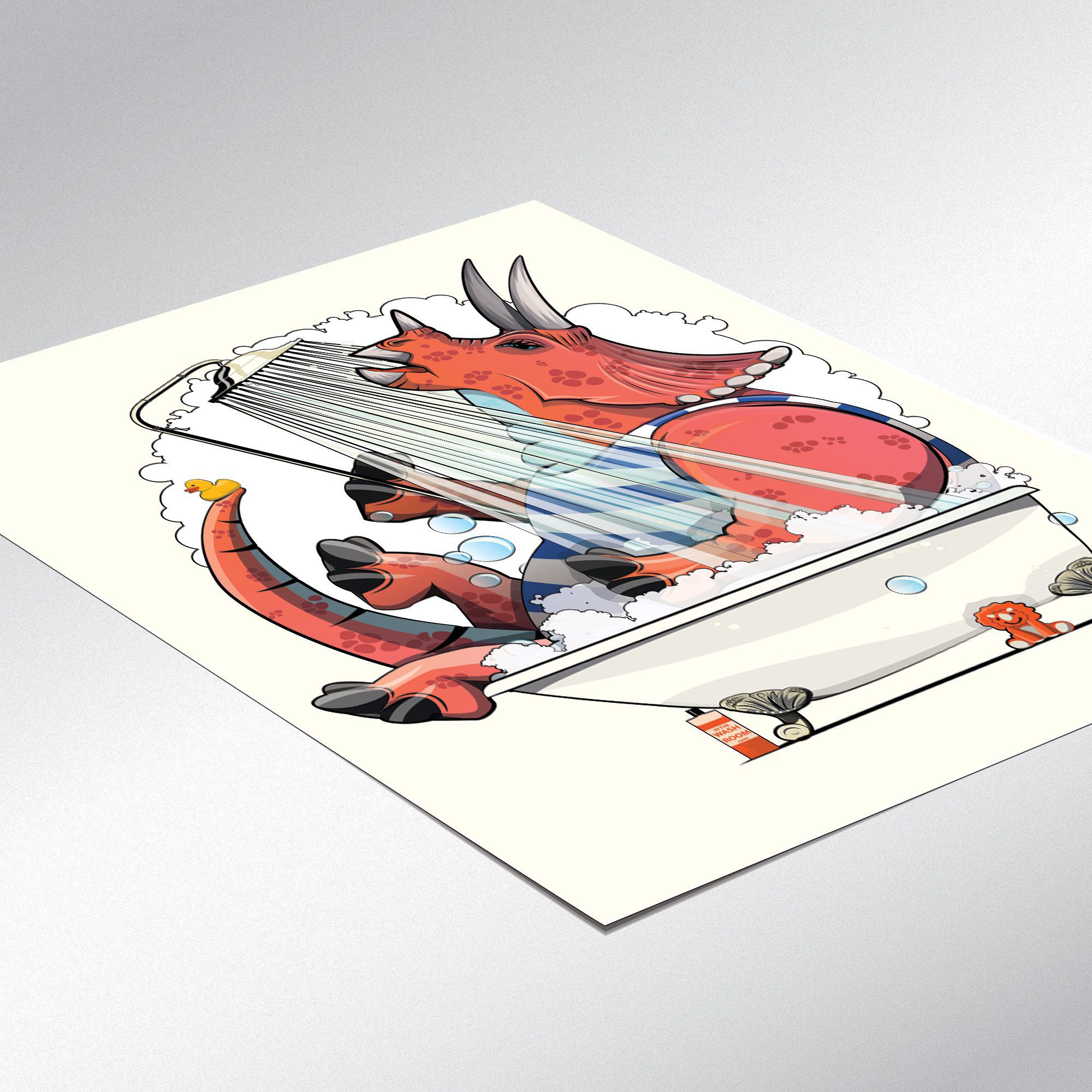 Dinosaurs Triceratops in the Bathtub, Funny Bathroom Humour Art Print
